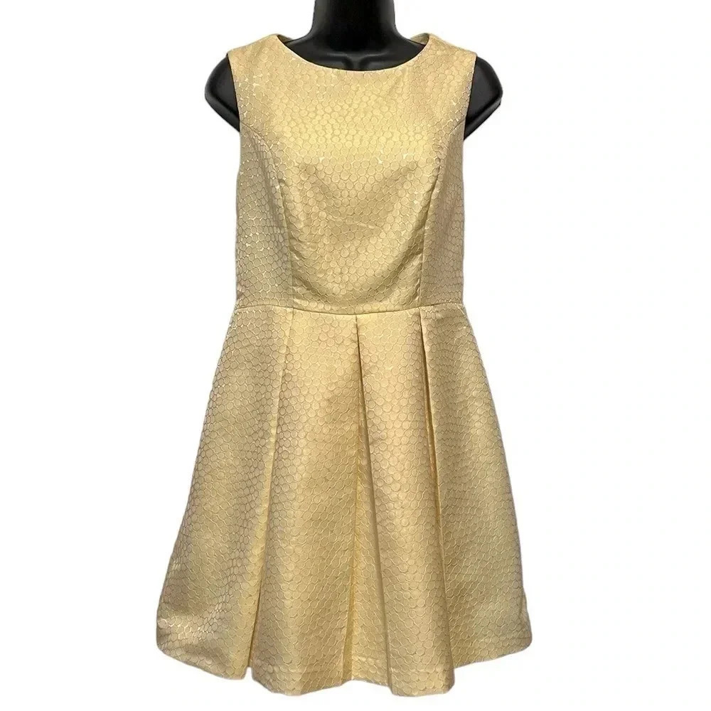 🍀2/$22 Forever 21 Yellow Sleeveless Geometric Fit Flare Mini Dress Womens Medium - Picture 12 of 13